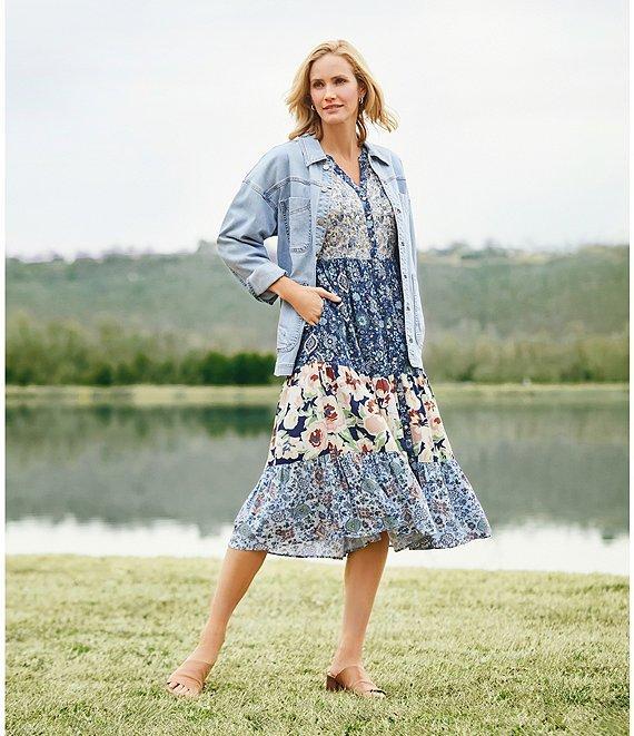 Nurture by Westbound 3/4 Sleeve Floral Button Front Midi Dress Product Image
