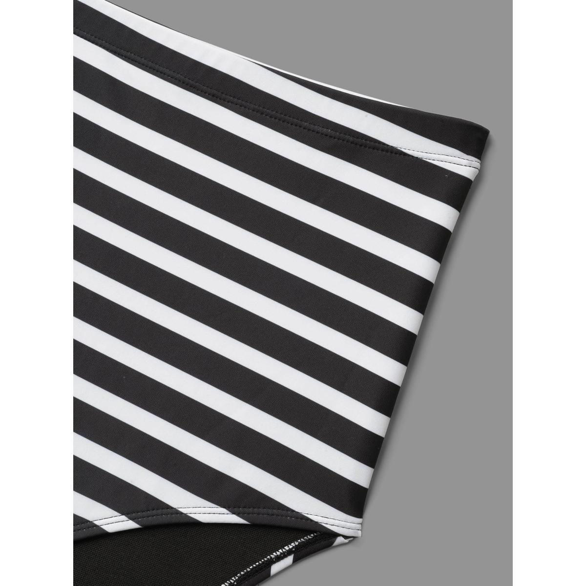 Plus Size Striped Twist Front Patchwork Swim Dress Women's Swimwear Black Beach Bodycon Heart neckline High stretch Curve Swim Dresses BloomChic 18-20/2X Product Image