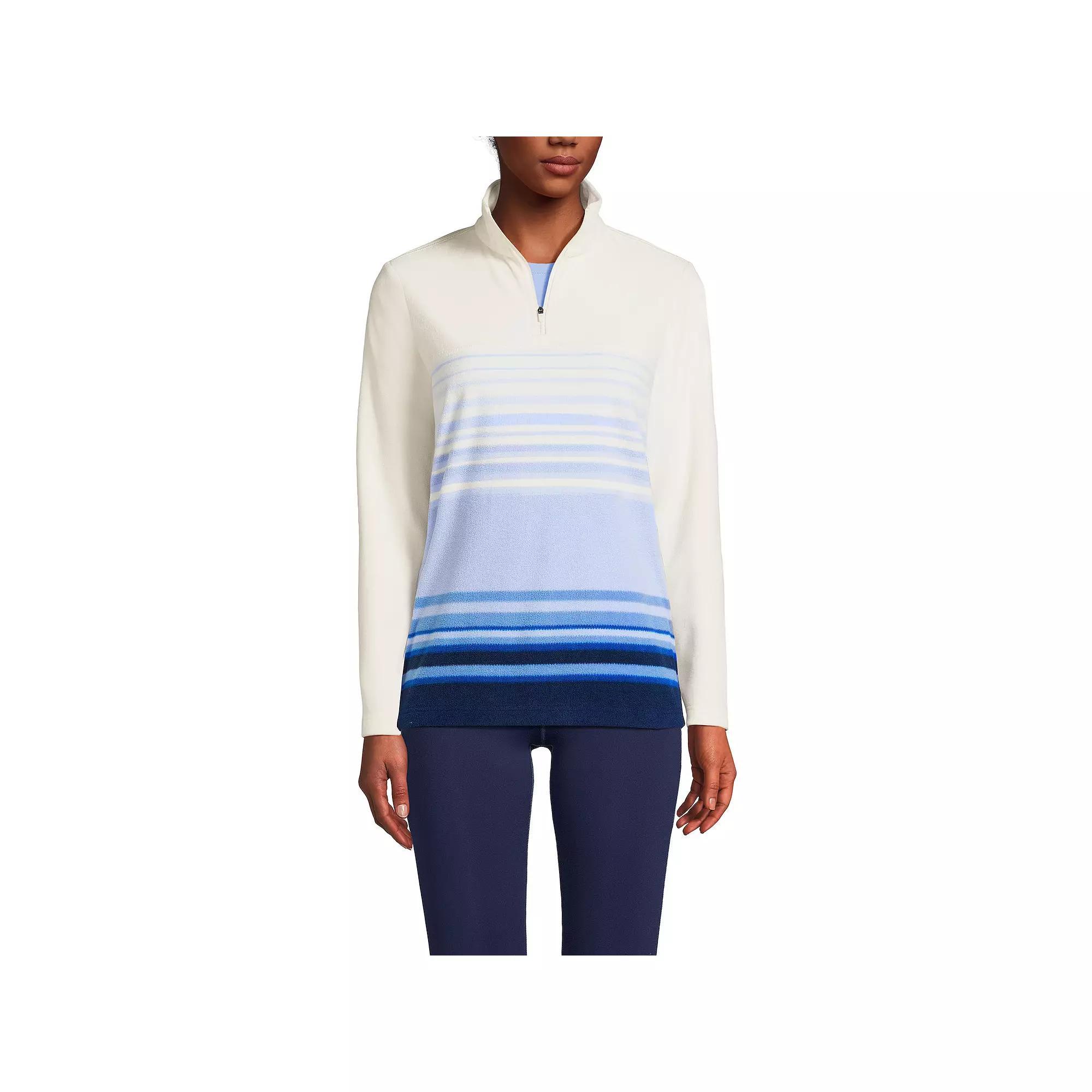 Women's Lands' End Ombre Striped 1/4-Zip Yoke Fleece Pullover, Size: Medium, Cornflower Stripe Product Image