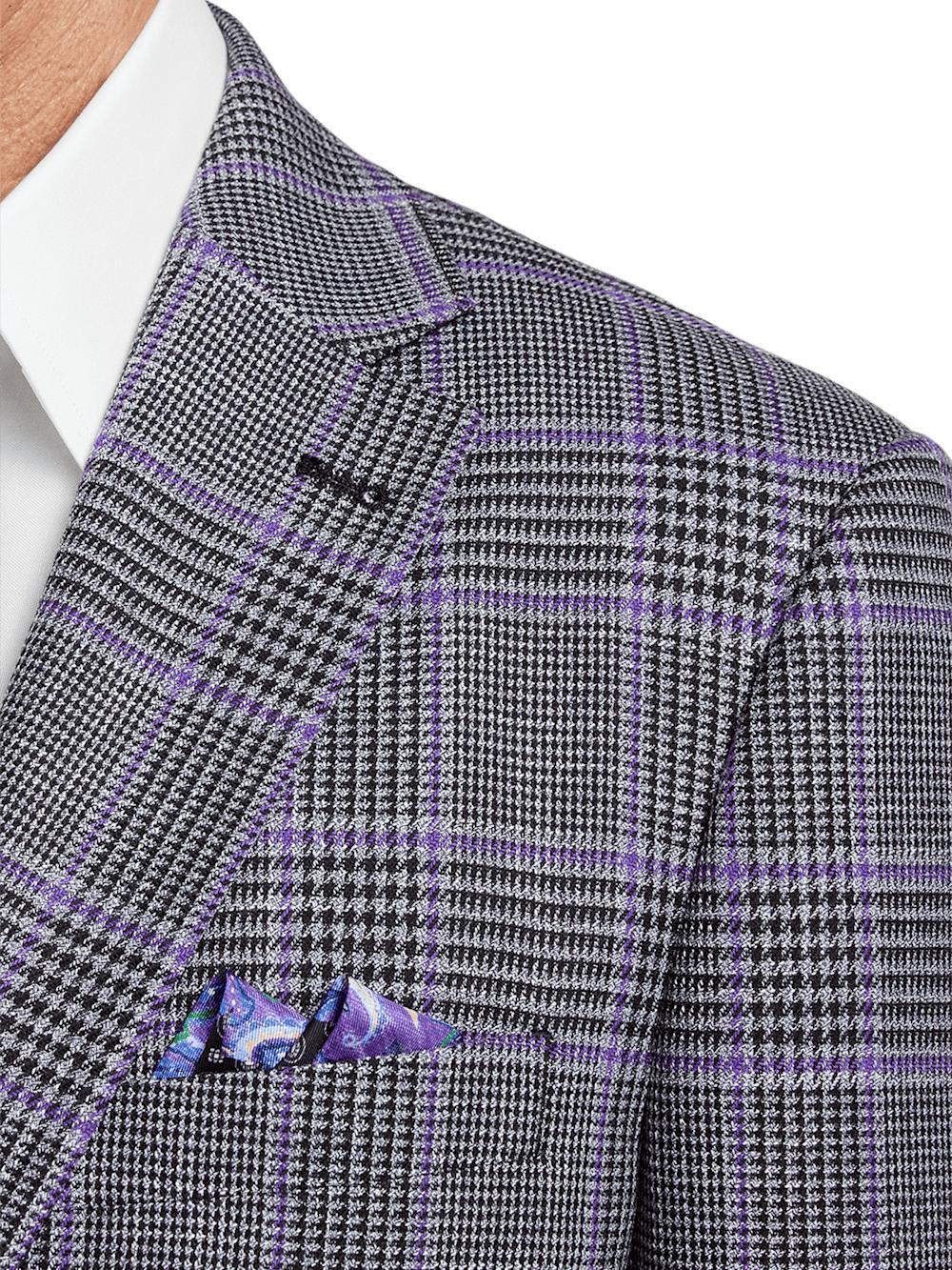 Microfiber Windowpane Single Breasted Notch Lapel Sport Coat - Grey/purple Product Image