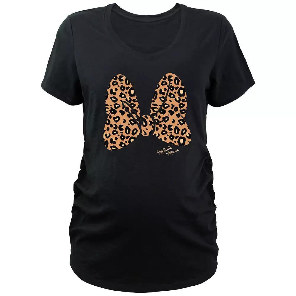 Maternity Minnie Mouse Animal Print Bow V-Neck Graphic Tee, Women's, Size: XL-Mat, Black Product Image