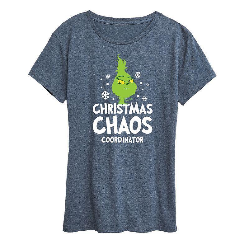 Womens Dr. Seuss Little Grinch Chaos Coordinator Graphic Tee, Girls Grey Red Product Image