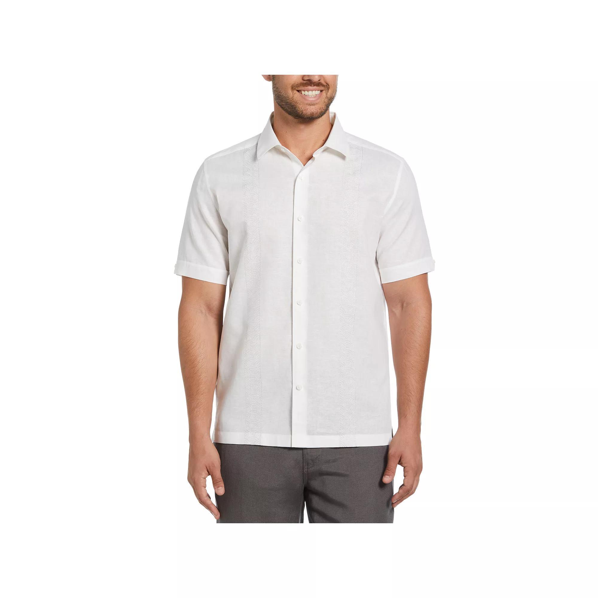 Men's Cubavera Embroidered Contrast Wave Short Sleeve Button-Down Panel Shirt, Size: Large, Brilliant White Product Image