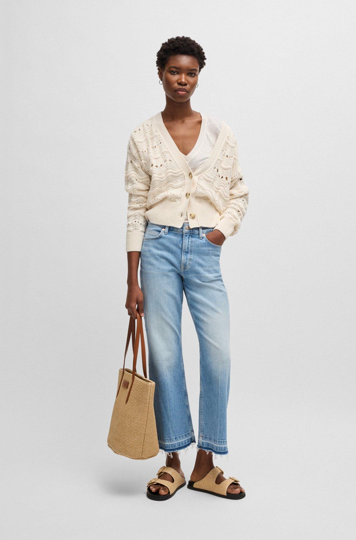 BOSS - Open-knit cardigan in a cotton blend - White Product Image