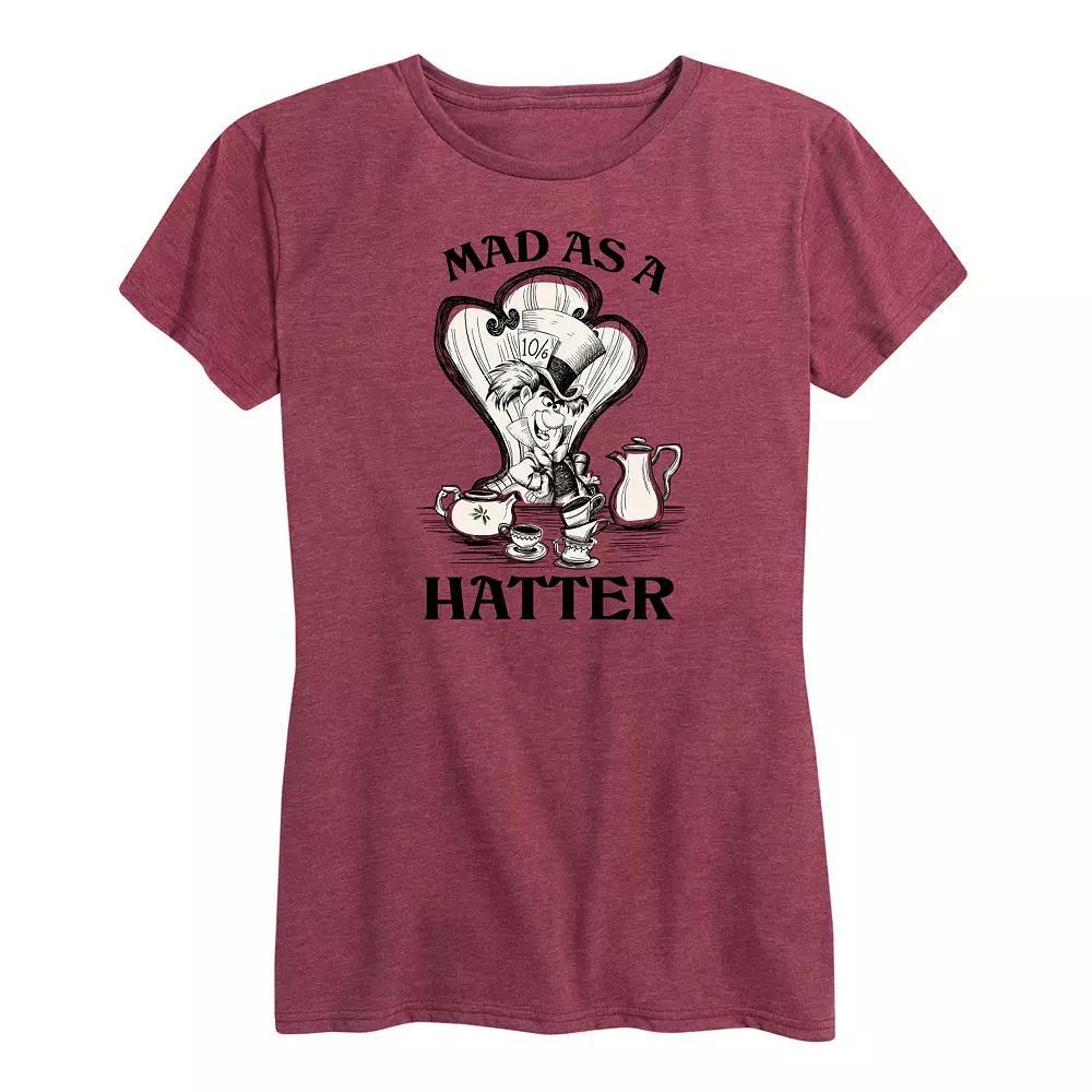 Disney's Alice in Wonderland Women's Mad As A Hatter Graphic Tee, Girl's, Size: Large, Grey Dark Red Product Image