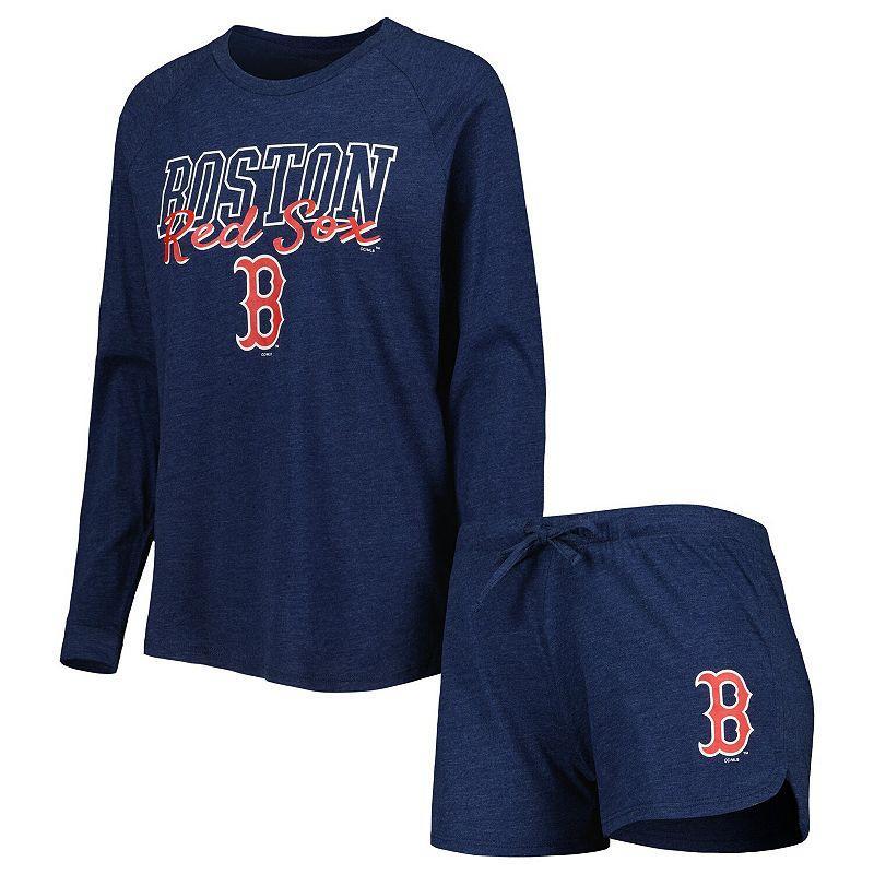 Womens Concepts Sport Heather Boston Red Sox Meter Knit Raglan Long Sleeve T-Shirt & Shorts Sleep Set Blue Product Image