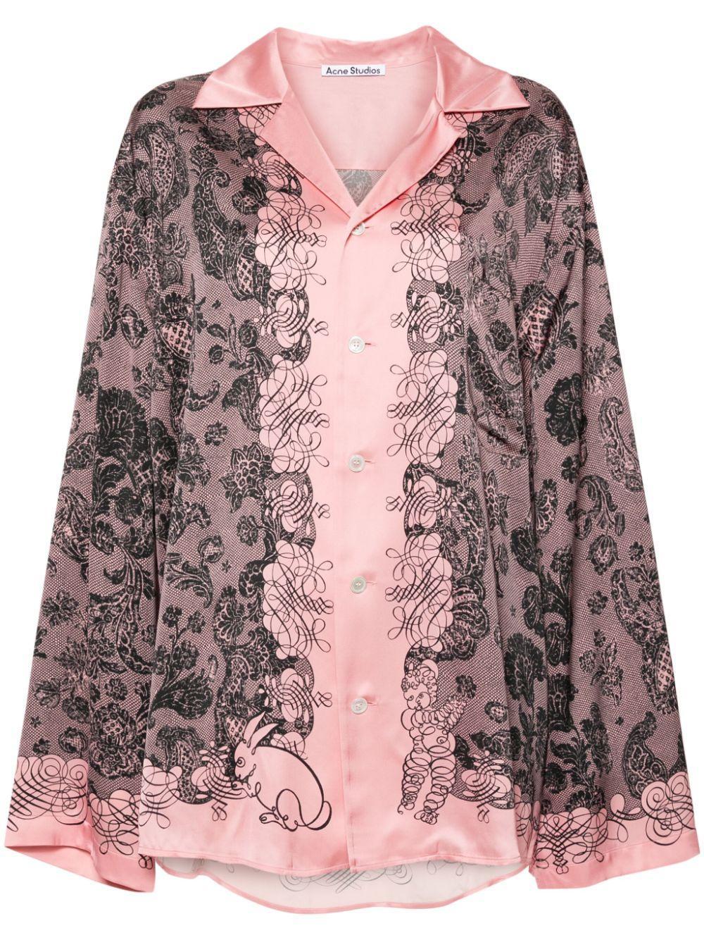 ACNE STUDIOS Floral-print Satin Shirt In Pink Product Image