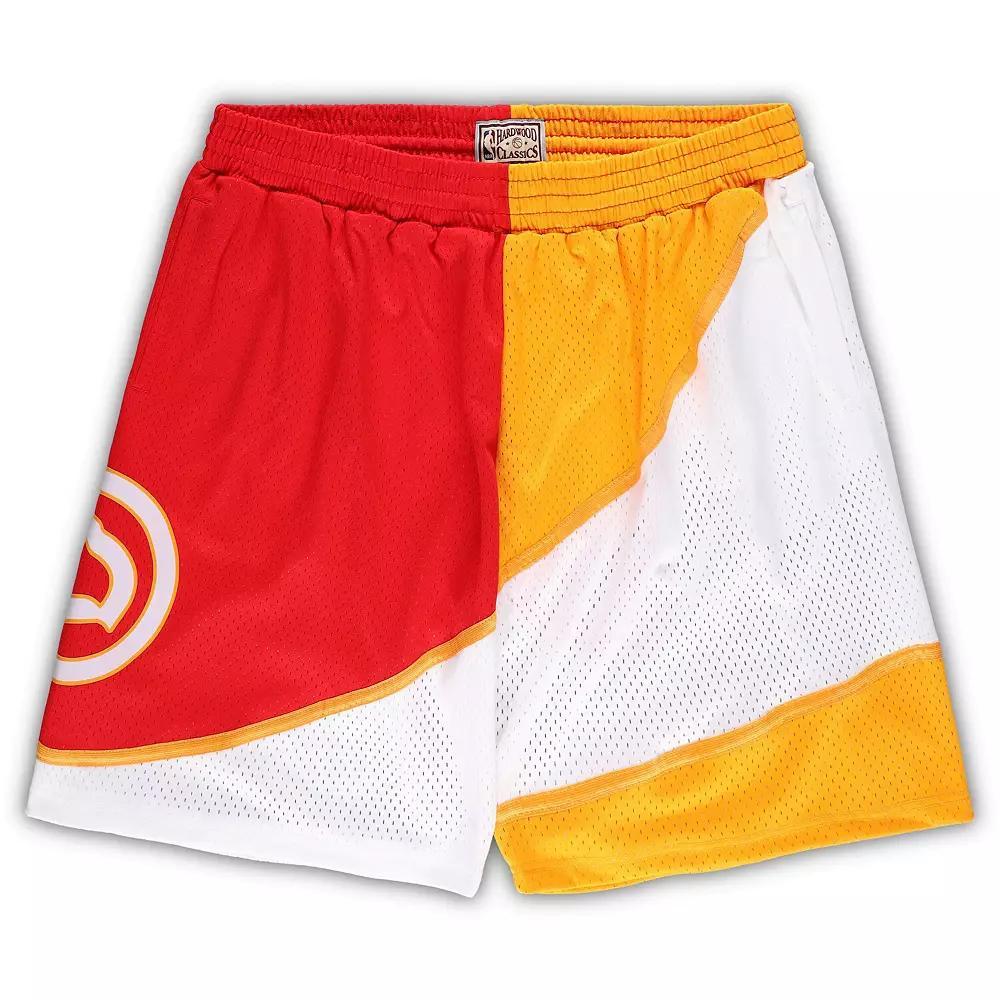 Men's Mitchell & Ness Yellow/Red Atlanta Hawks Big & Tall Hardwood Classics Split Swingman Shorts, Size: 2XLT Product Image