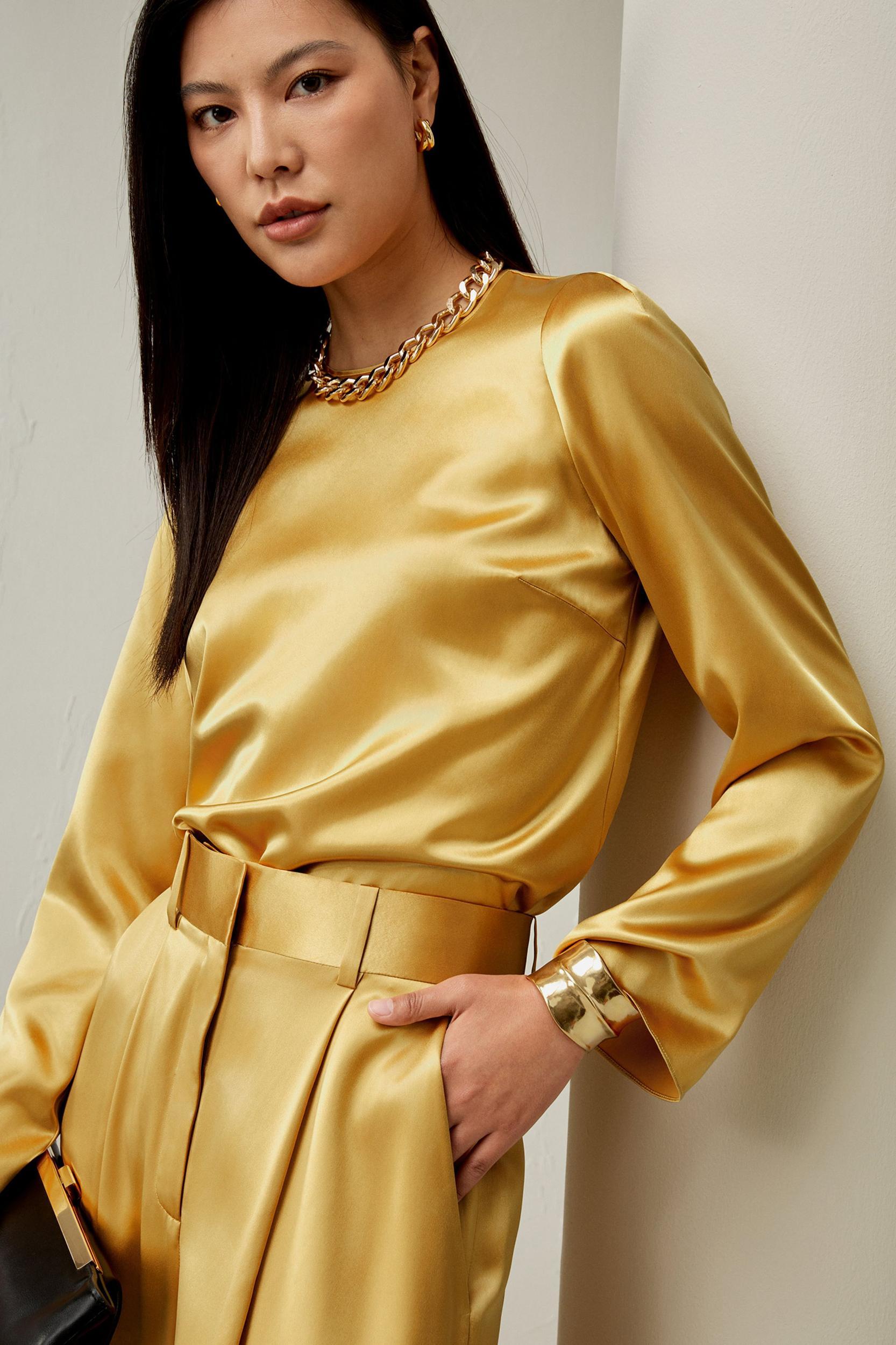 Minimalist Long Sleeve Silk Top Product Image