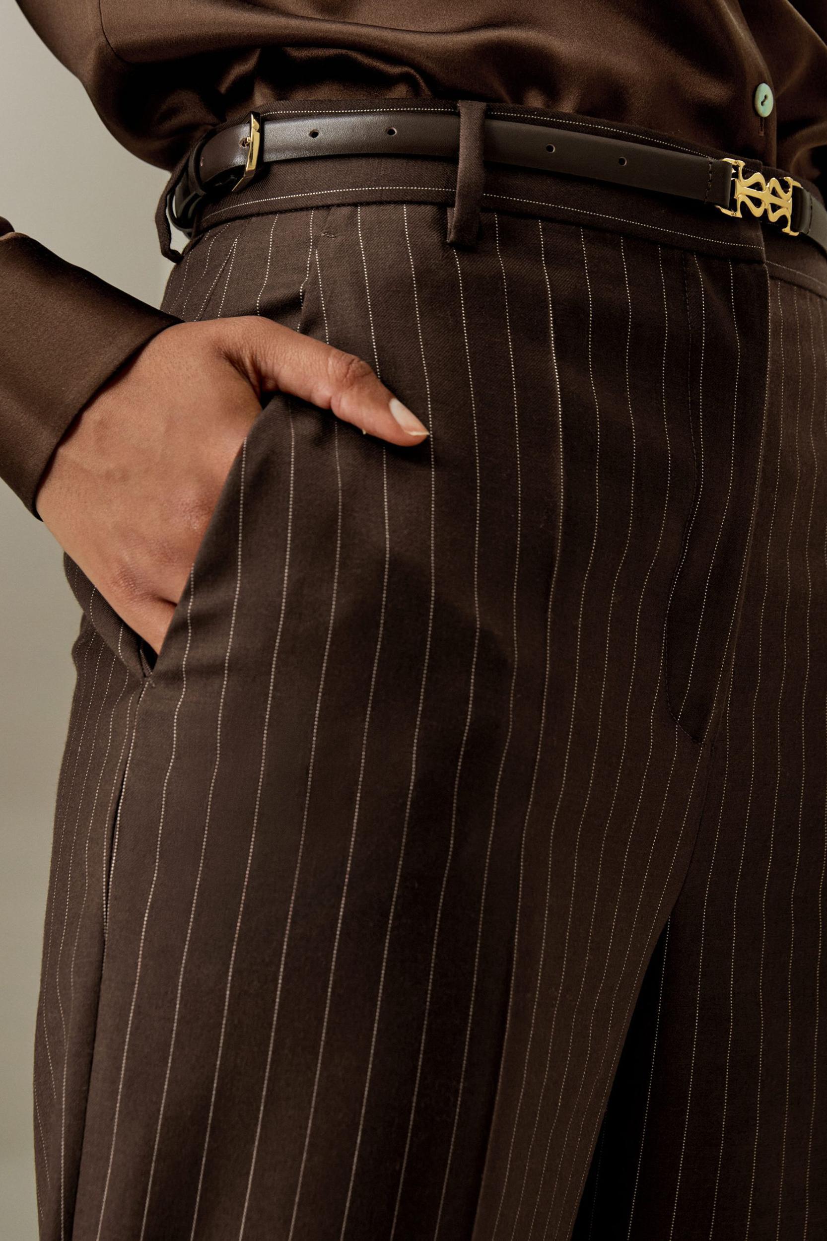 Pinstriped high-rise straight pants Product Image