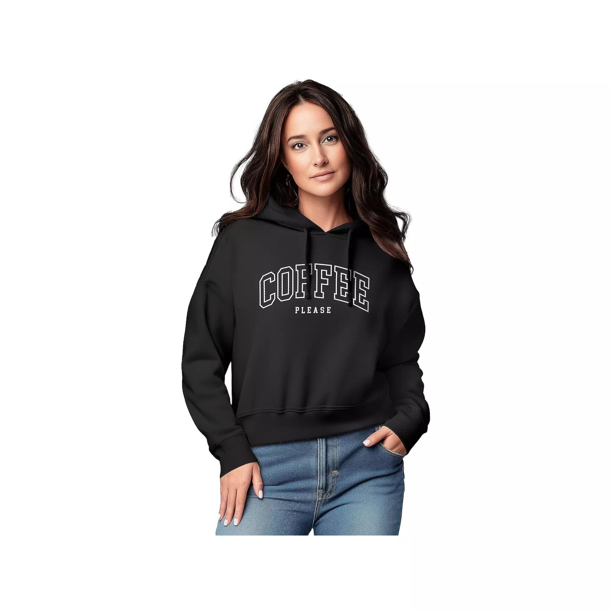 Women's Collegiate Coffee Please Graphic Cropped Hoodie,  Product Image