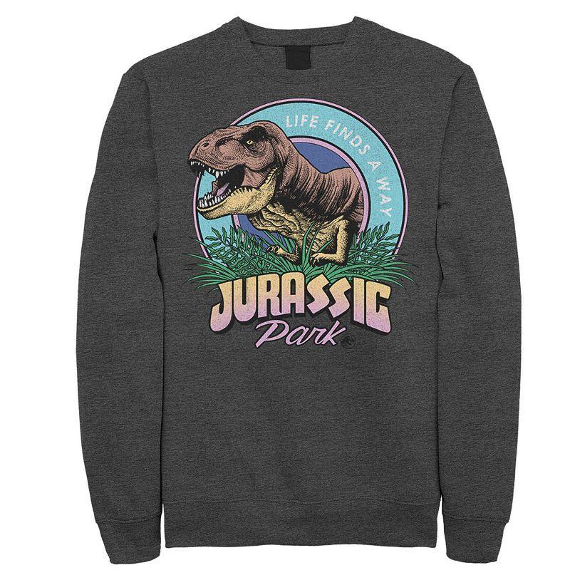 Mens Jurassic Park Life Finds A Way Vibrant Fleece Graphic Pullover Grey Heather Product Image