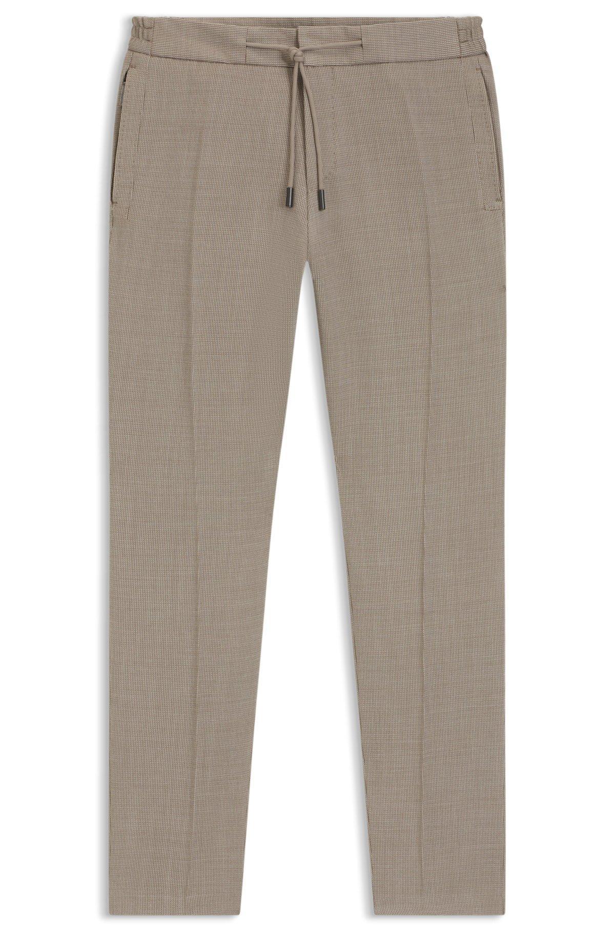 BOSS - Slim-fit pants in micro-patterned wool - Khaki Product Image