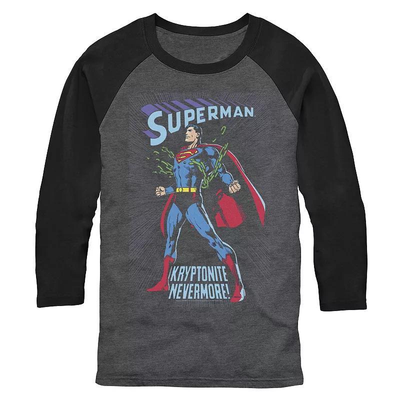 Mens DC Comics Superman In Chains Vintage Poster Raglan Tee Premium Grey Black Product Image