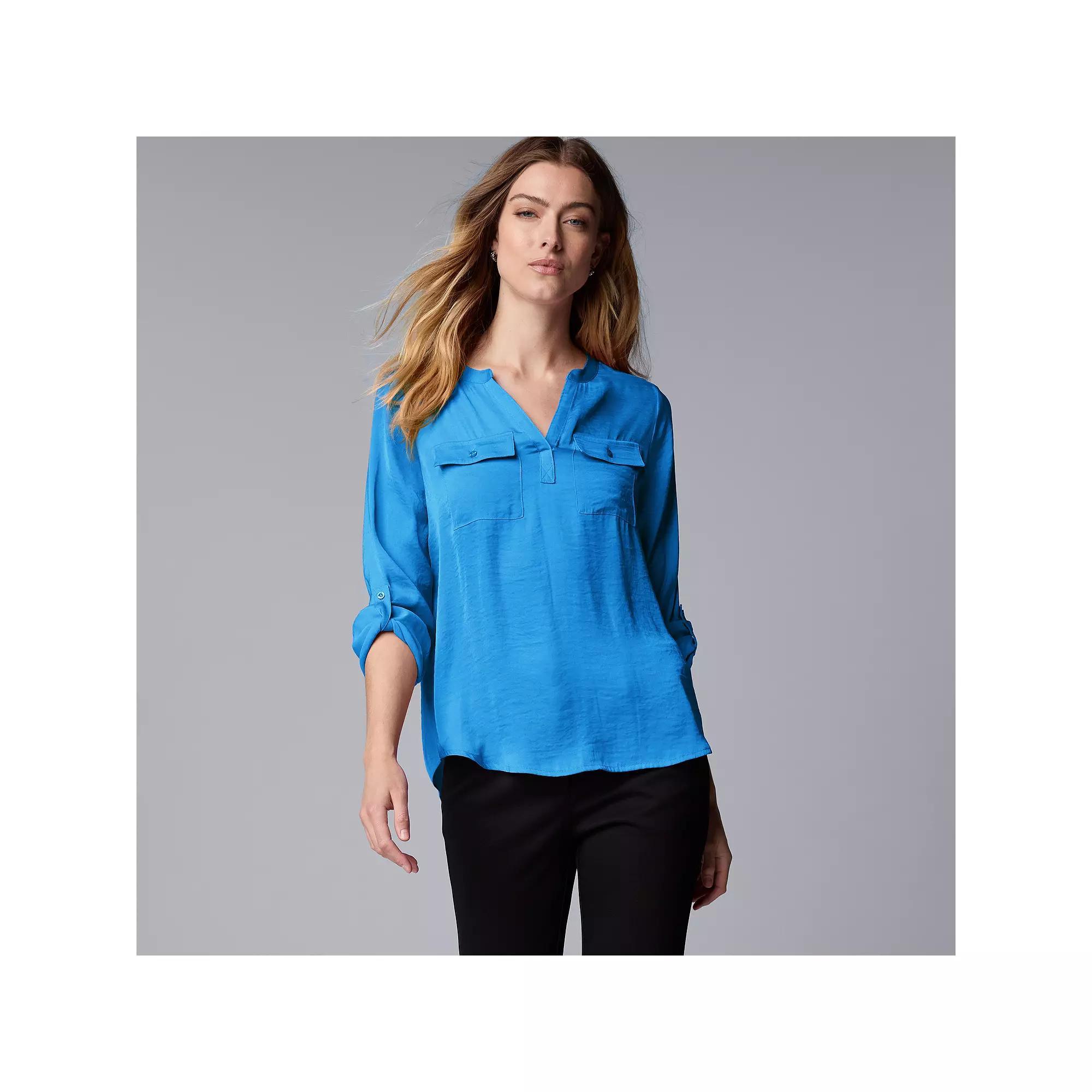 Women's Simply Vera Vera Wang Roll-Tab Popover Blouse, Size: XL, Vera Cerulean Blue Product Image