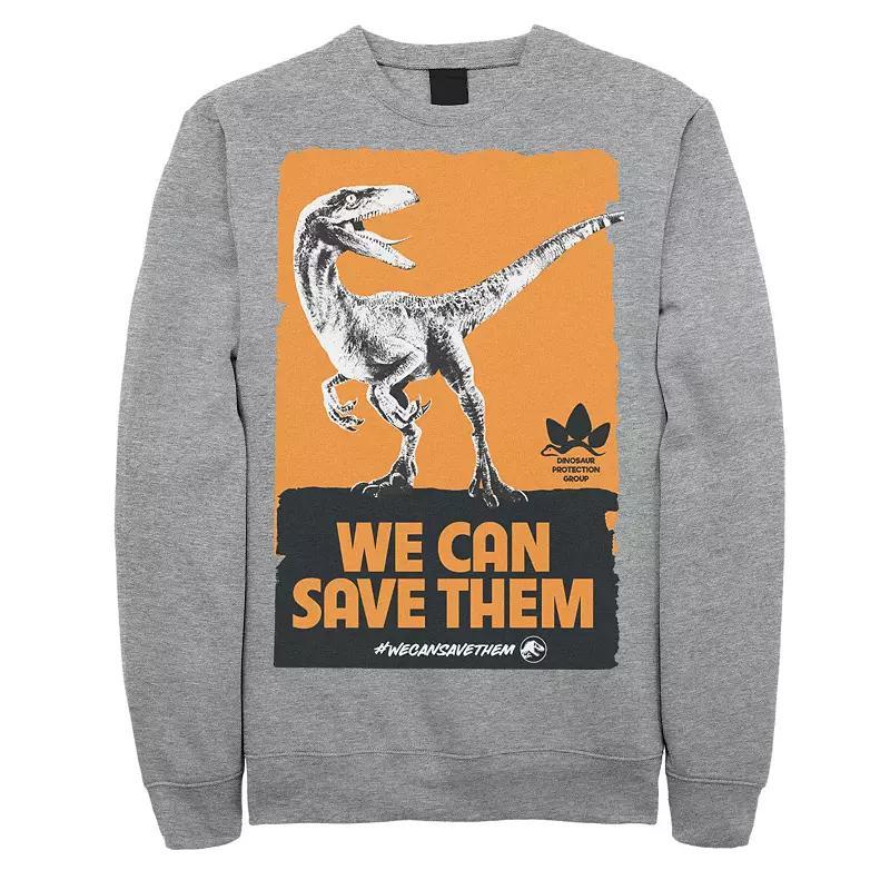 Mens Jurassic World We Can Save Them Poster Sweatshirt Athletic Grey Product Image