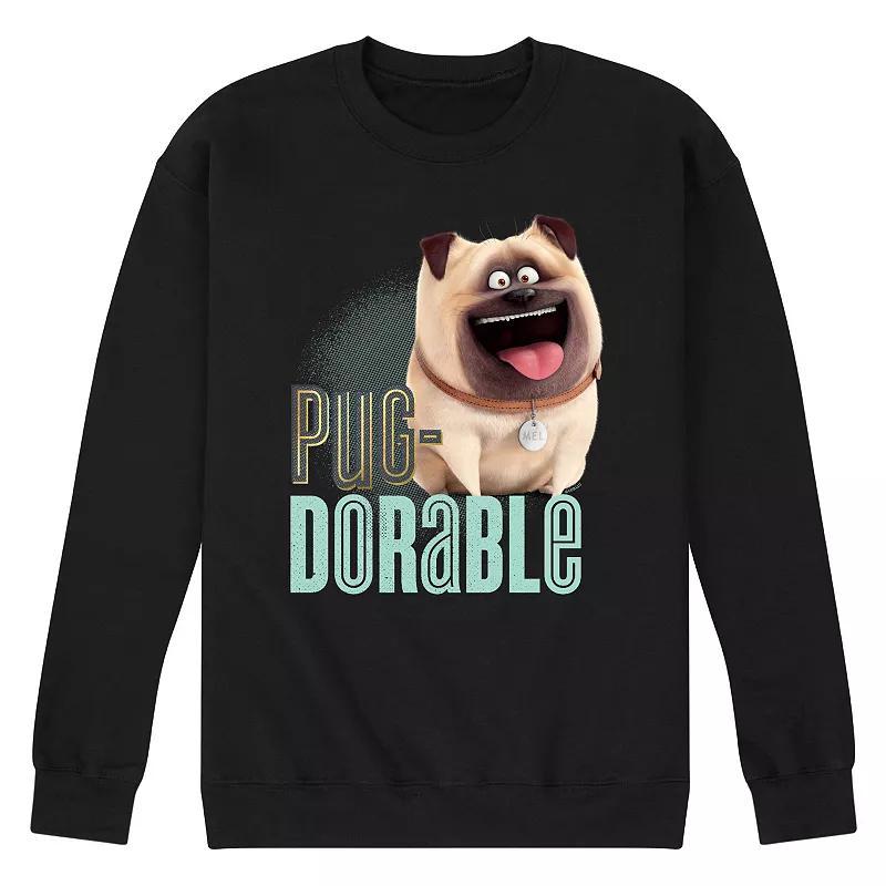 Mens Secret Life Pets Pug Graphic Fleece Pullover Blue Product Image