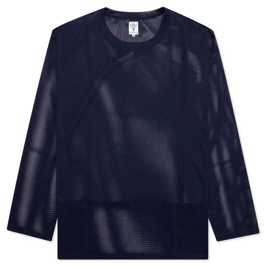 Crew Neck S/S Shirt Knit Mesh - Navy Male Product Image