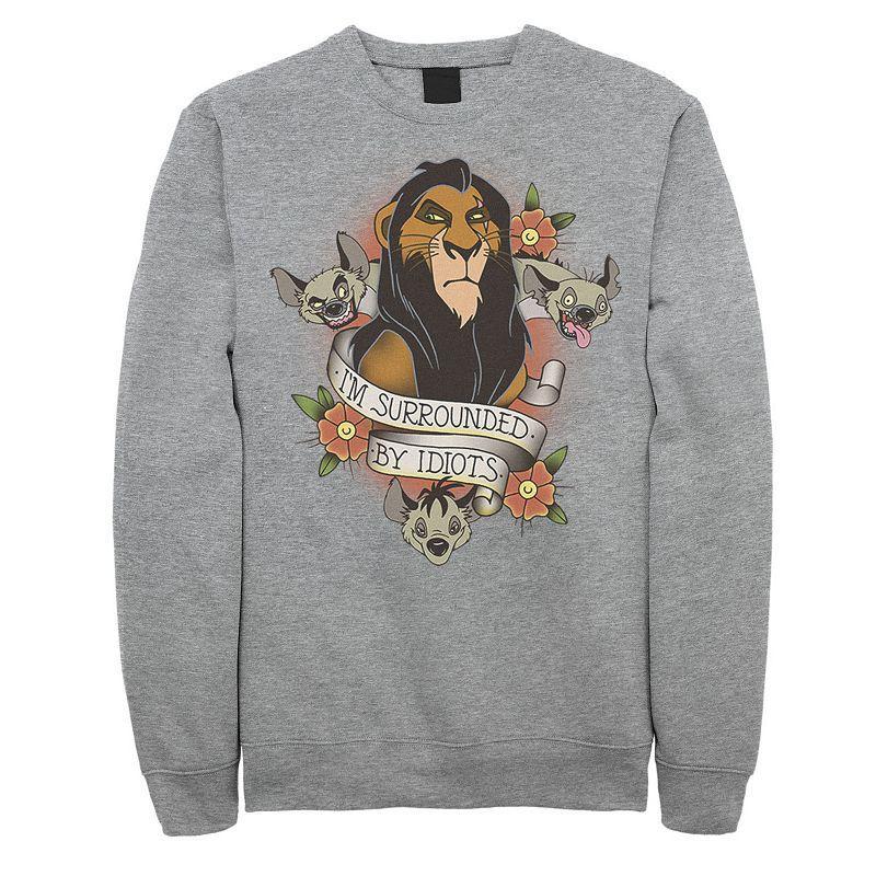 Disney's The Lion King Men's Scar With Hyenas Surrounded By Idiots Graphic Fleece Pullover, Size: Medium, Athletic Grey Product Image