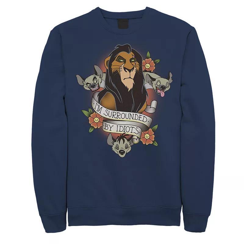 Disneys The Lion King Mens Scar With Hyenas Surrounded By Idiots Graphic Fleece Pullover Blue Product Image