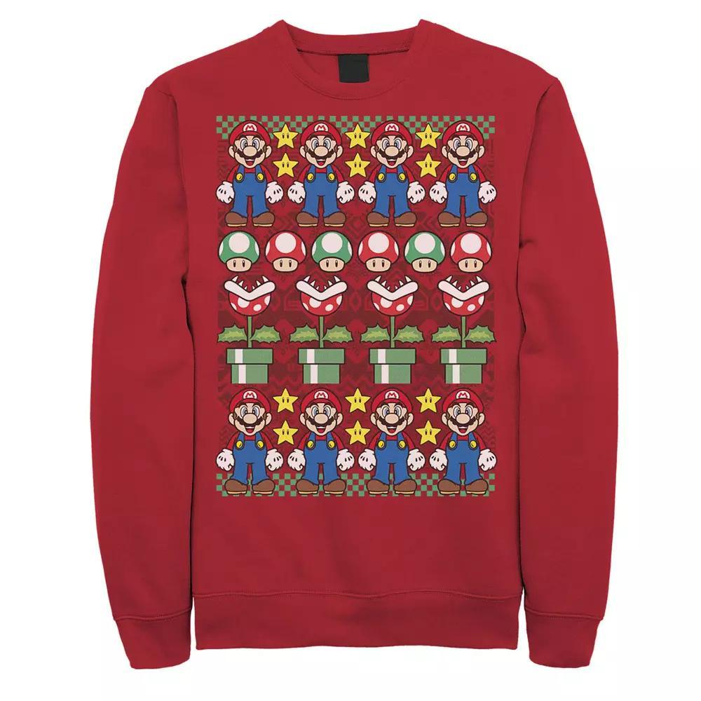 Men's Nintendo Super Mario Character Stack Ugly Christmas Sweater Style Sweatshirt,  Product Image