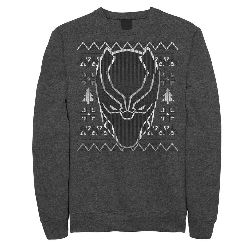 Men's Marvel Black Panther Mask Ugly Christmas Sweatshirt, Size: XXL, Grey Heather Product Image