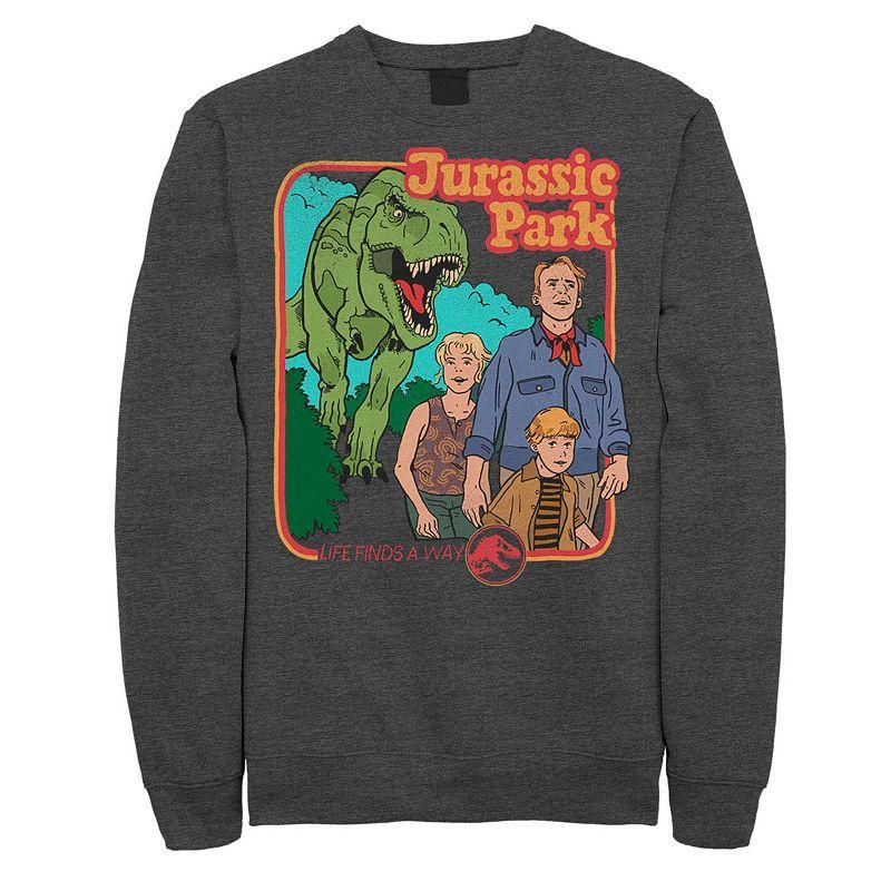 Mens Jurassic Park Vintage Characters Life Finds A Way Sweatshirt Grey Heather Product Image