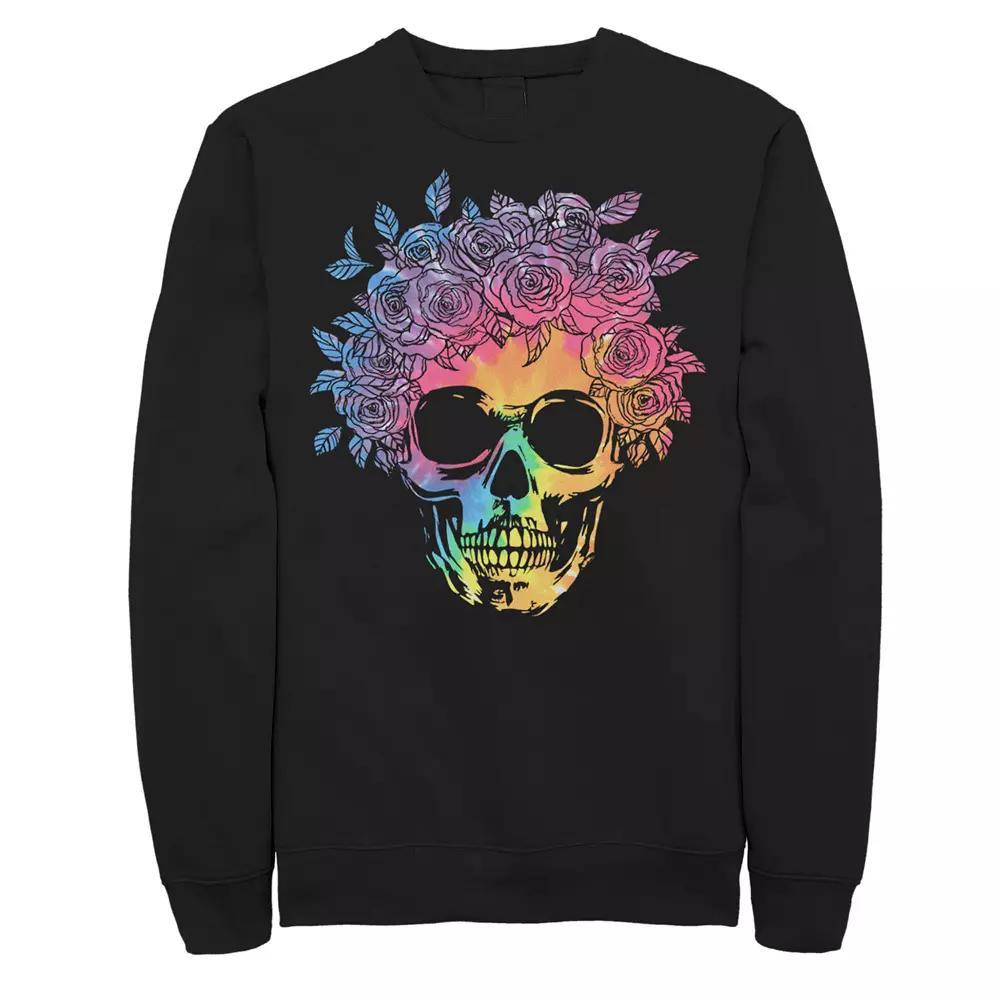 Big & Tall Tie Dye Skull Filled With Roses Fleece Sweatshirt, Men's, Size: 3XL, Black Product Image