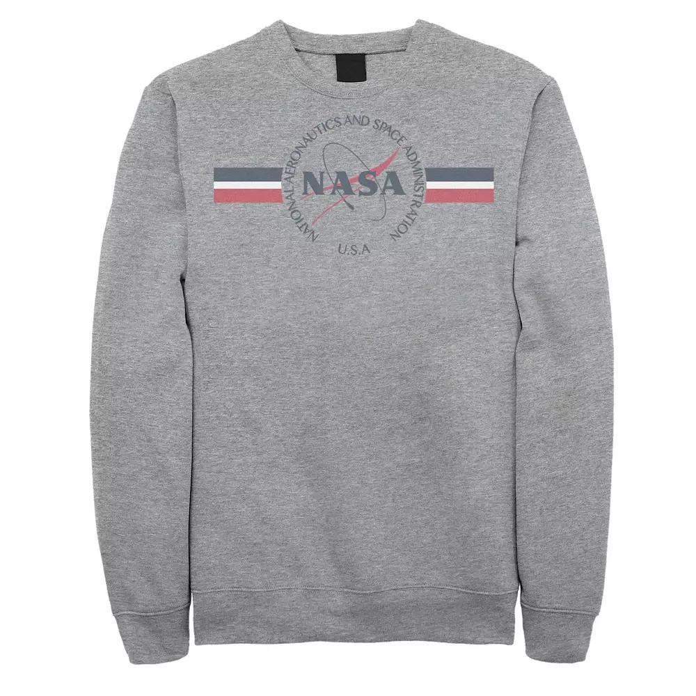 Men's NASA Red White And Blue Banner Logo Sweatshirt, Size: Medium, Athletic Grey Product Image