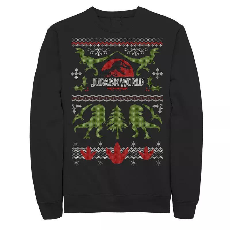 Mens Jurassic World Dinosaur Xmas Ugly Sweater Fleece Pullover Product Image