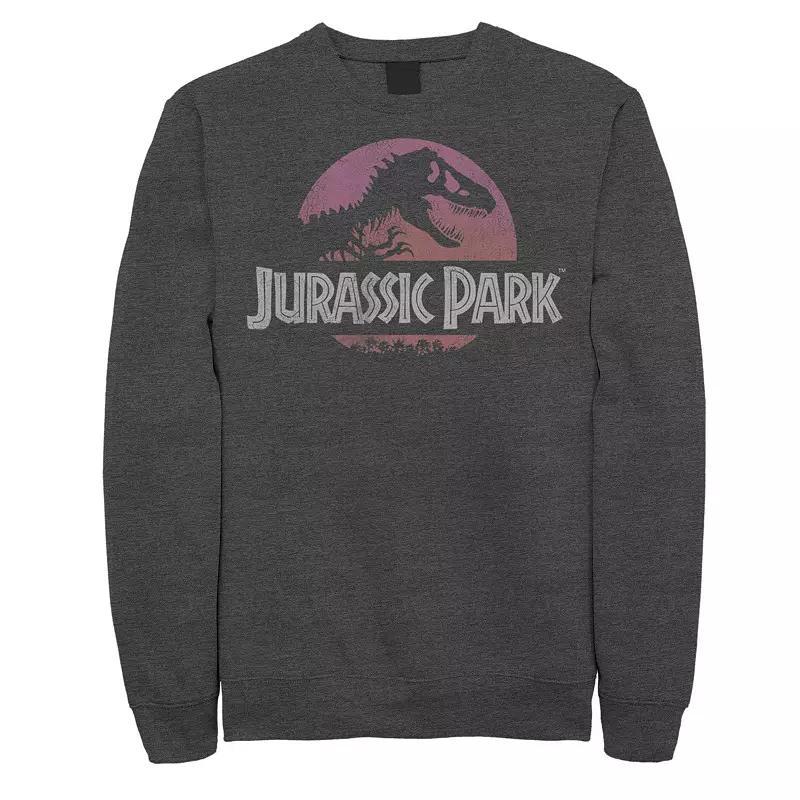 Mens Jurassic Park Gradient Sunset Logo Icon Sweashirt Grey Heather Product Image