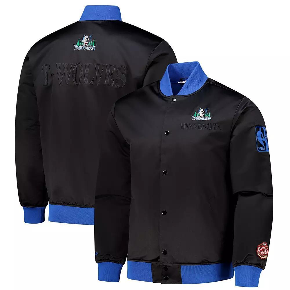 Men's Mitchell & Ness Black Minnesota Timberwolves Hardwood Classics Team OG 3.0 Lightweight Satin Full-Snap Jacket,  Product Image