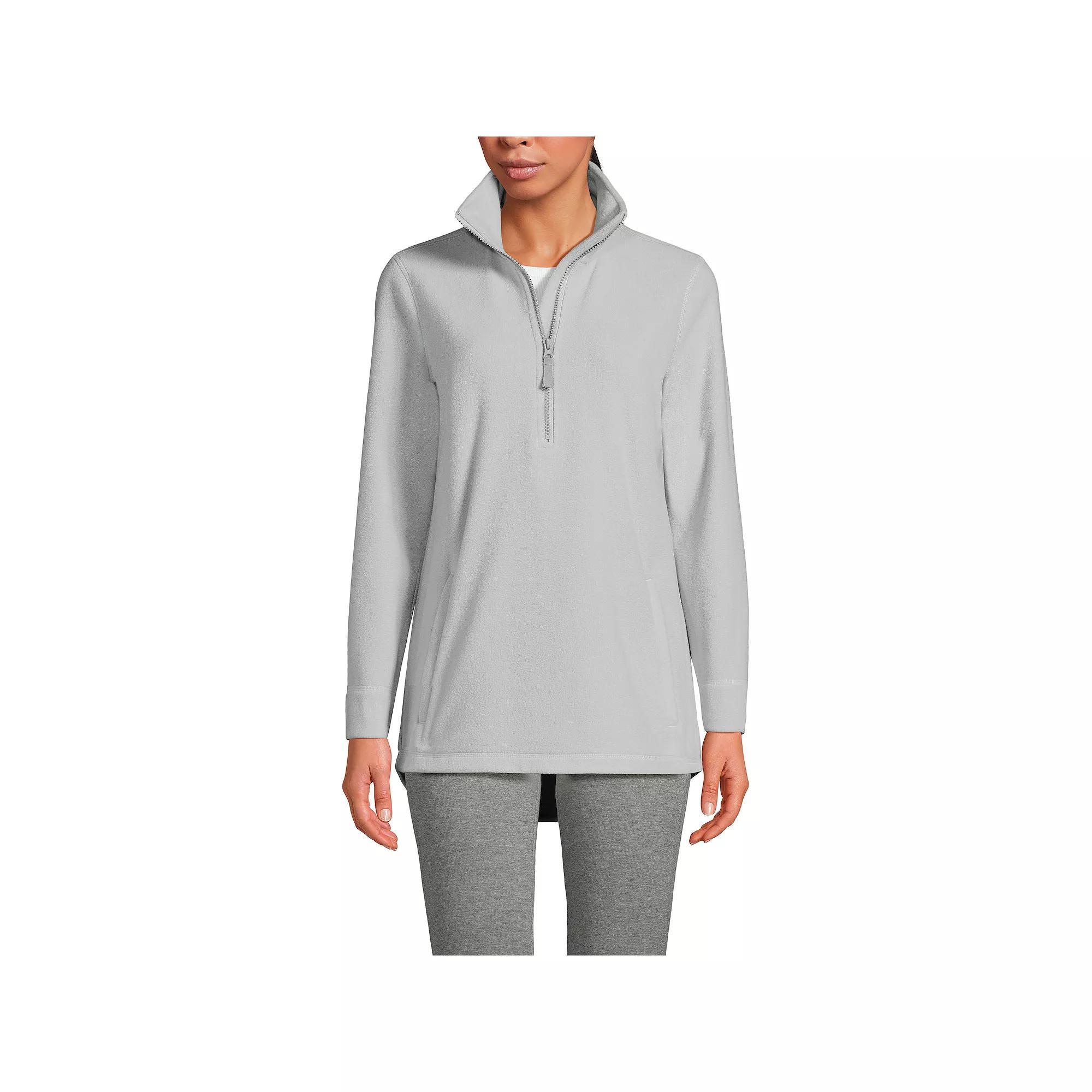 Petite Lands' End Fleece Shirt Tail Quarter-Zip Pullover, Women's, Size: Large Petite, Evening Blue Product Image