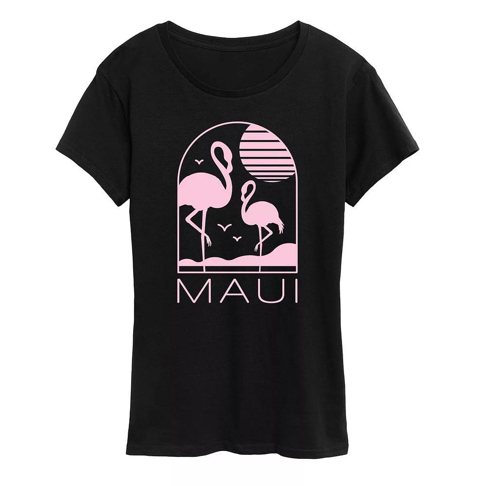 Womens Maui Flamingos Graphic Tee Grey Royal Blue Product Image