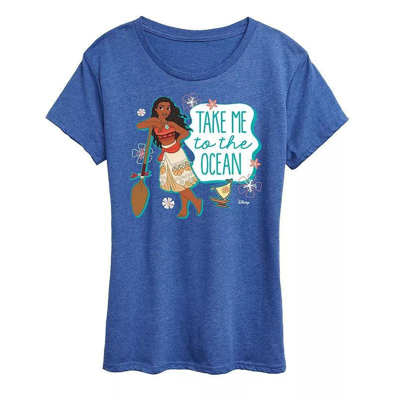 Disney Princess Moana Womens Ocean Graphic Tee, Girls Grey Blue Product Image