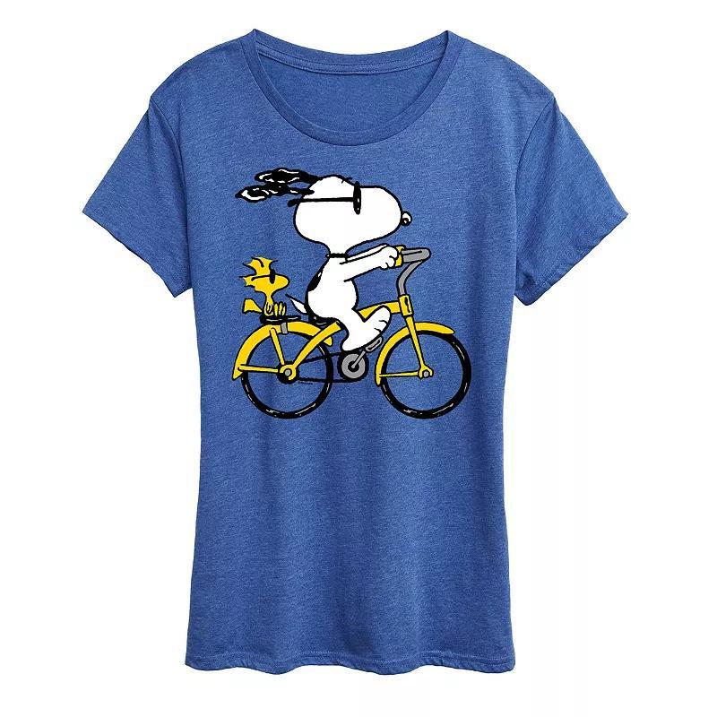 Women's Peanuts Snoopy & Woodstock Riding Bike Graphic Tee, Size: Large, Grey Royal Blue Product Image