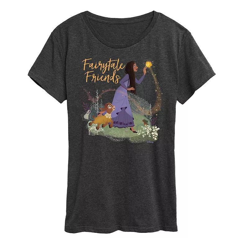 Disney's Wish Asha, Valentino, and Star Women's Fairytale Friends Graphic Tee, Girl's, Size: Small, Heather Grey Product Image