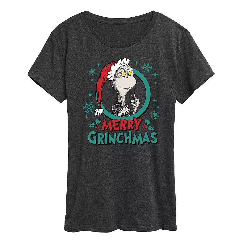 Womens Dr. Seuss The Grinch Grinchmas Circle Graphic Tee, Girls Grey Gray Product Image