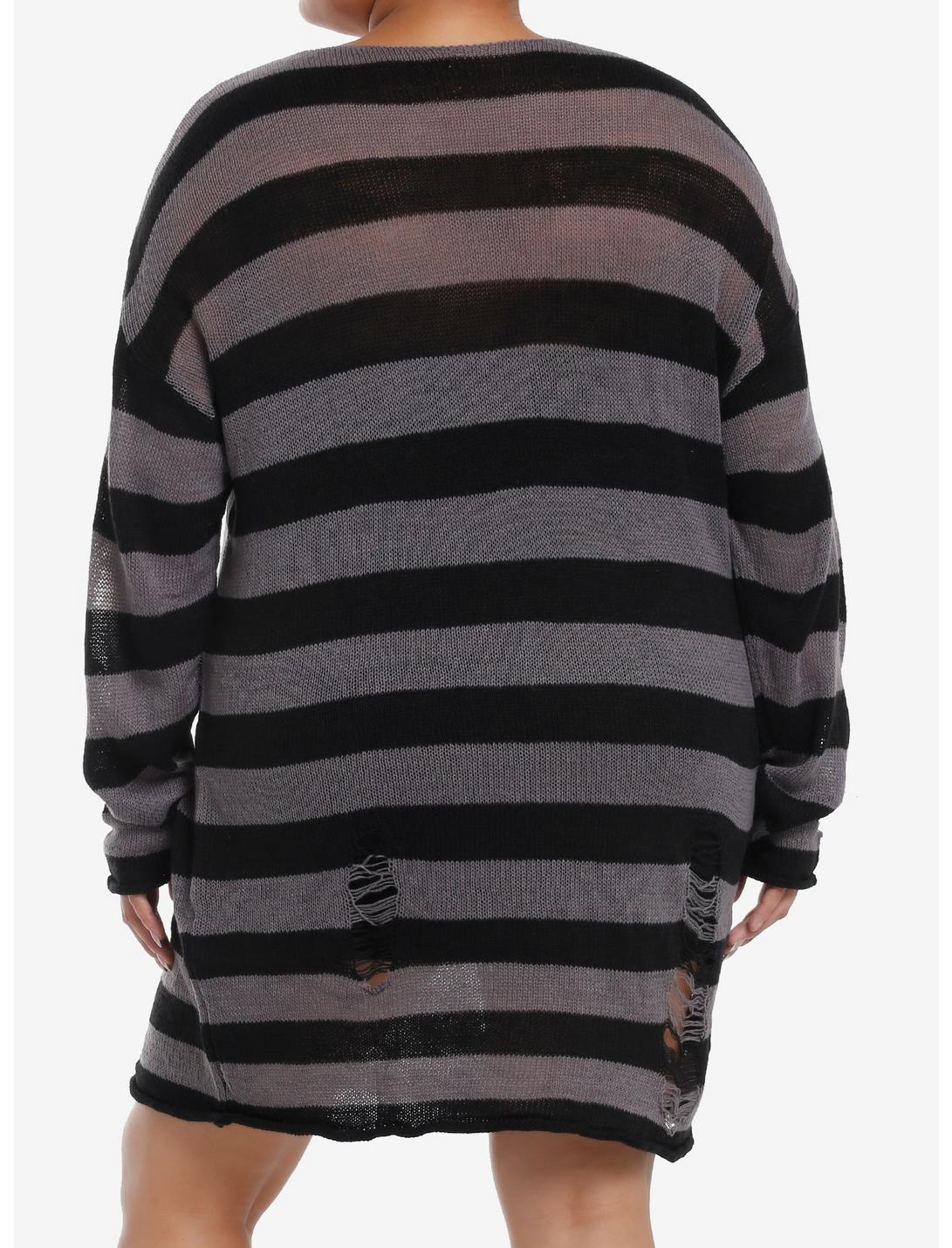 Social Collision Grey & Black Stripe Distressed Sweater Dress Plus Size Product Image