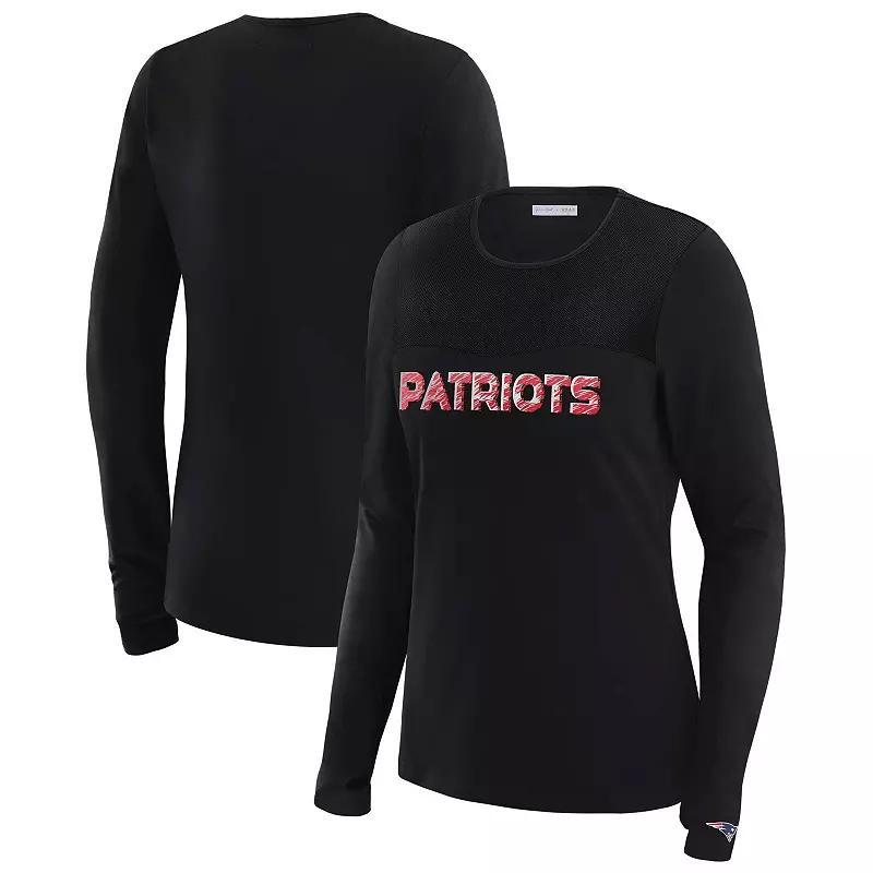 Women's WEAR by Erin Andrews x Gracie Hunt Black New England Patriots Mesh Panel Long Sleeve T-Shirt, Size: Medium Product Image