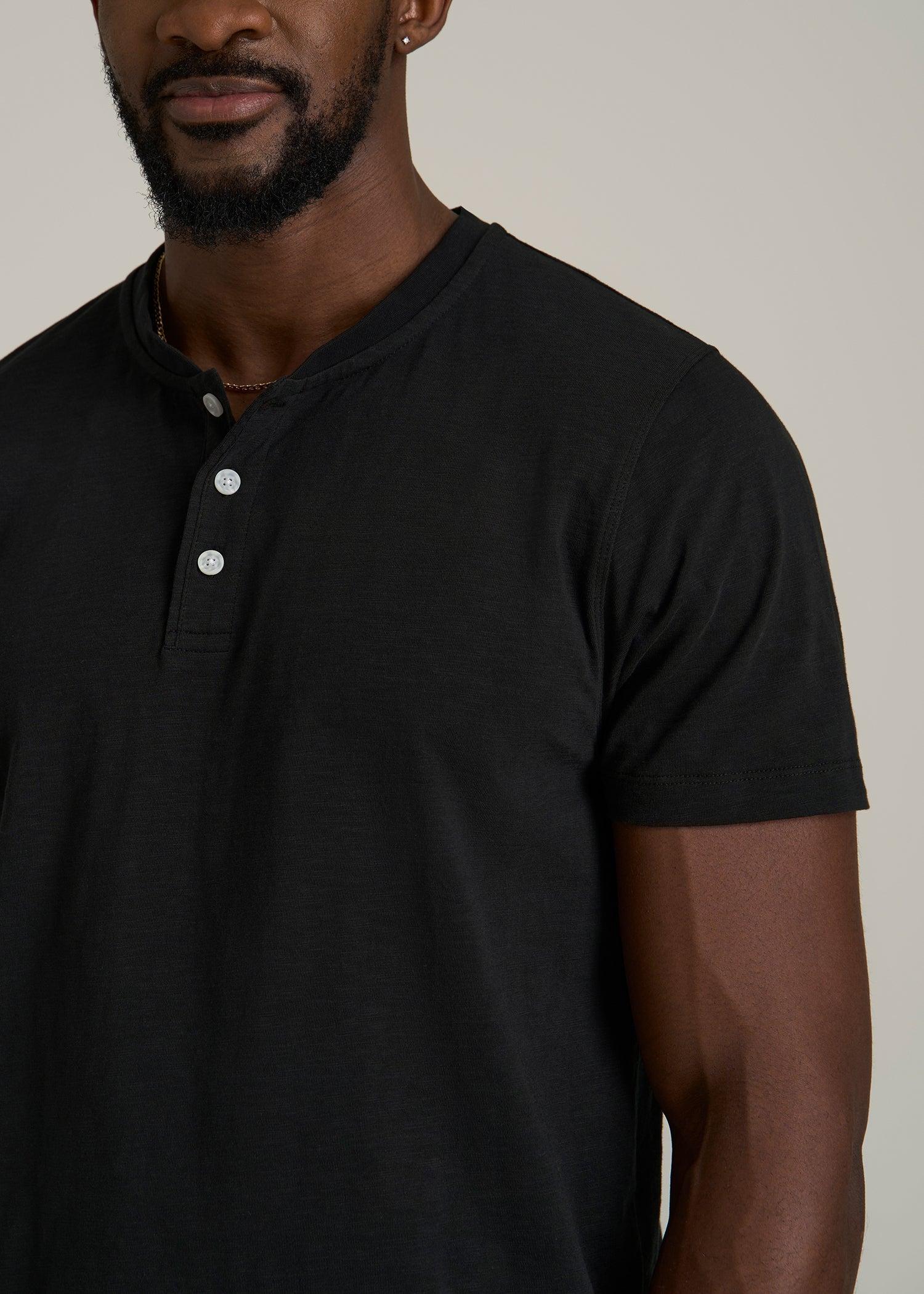 Sunwashed Short Sleeve Slub Henley for Tall Men in Black Male Product Image
