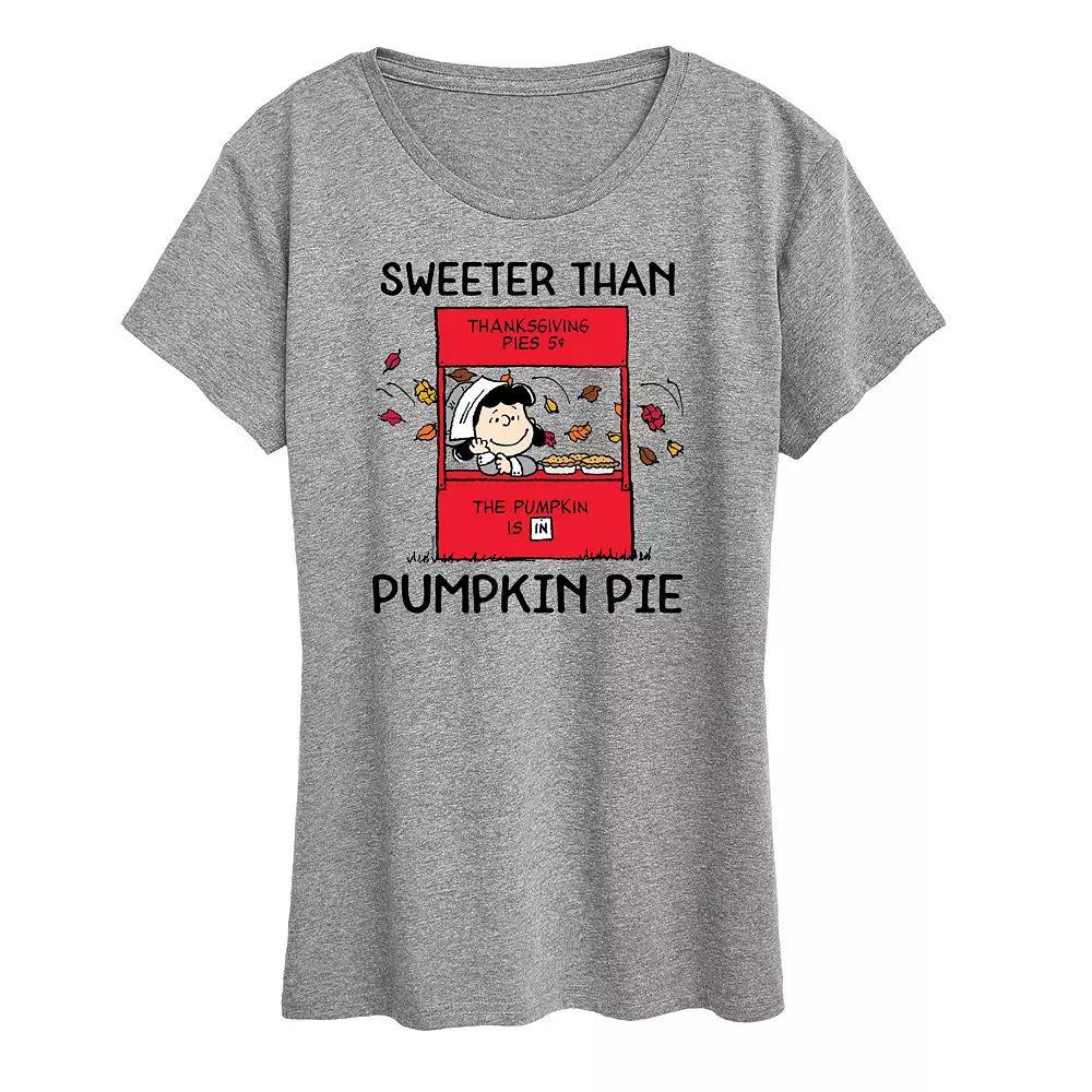 Women's Peanuts Lucy Pumpkin Pie Graphic Tee, Girl's, Size: Large, Grey Gray Product Image
