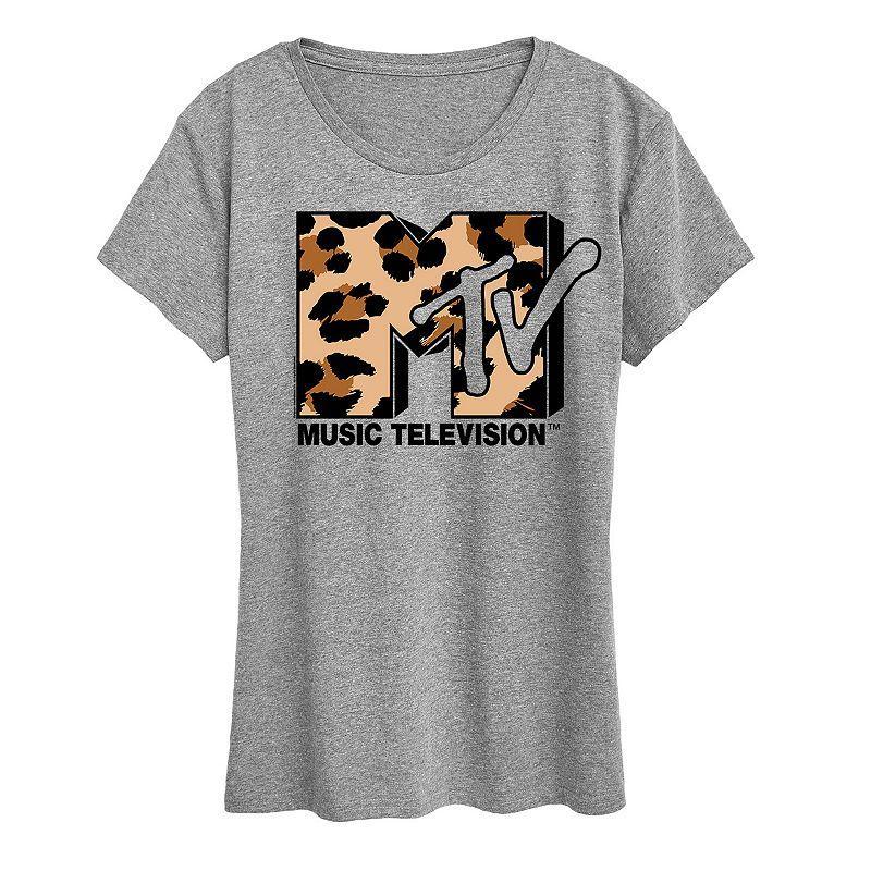 Women's MTV Leopard Art Graphic Tee, Size: Small, Grey Gray Product Image