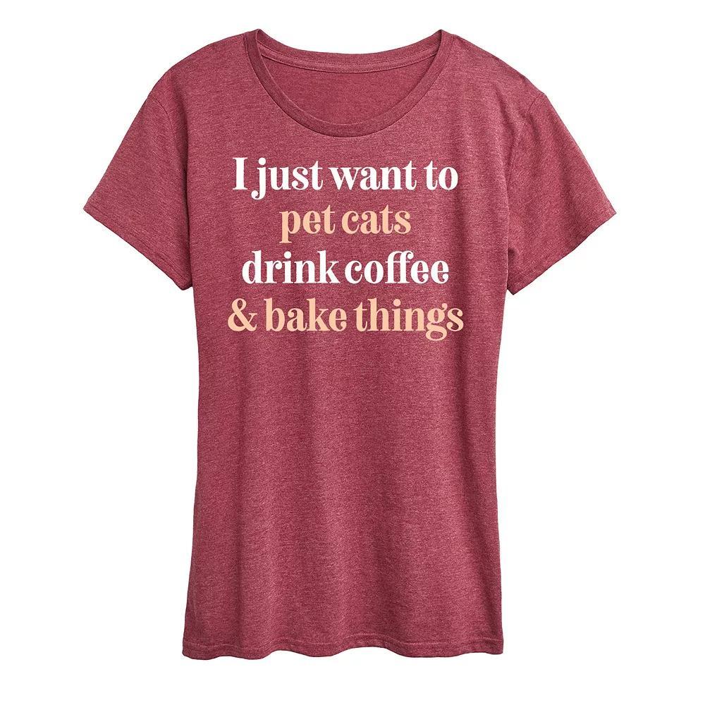 Women's Pet Cats Drink Coffee Bake Graphic Tee,  Product Image