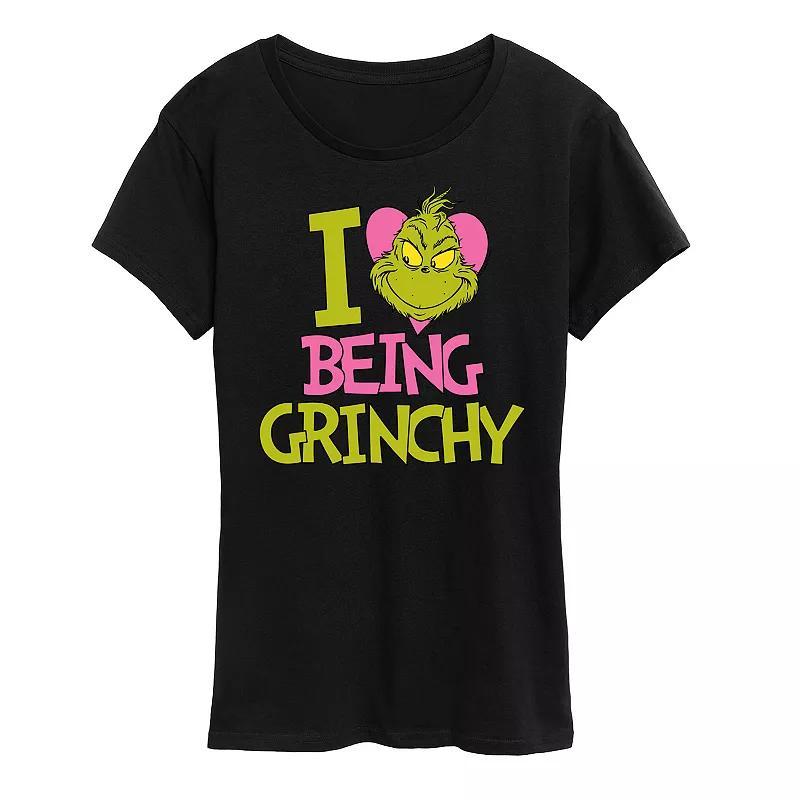 Womens Grinch I Love Being Grinchy Graphic Tee Grey Royal Blue Product Image