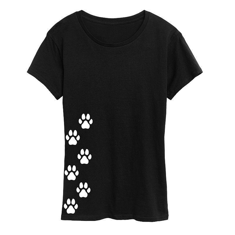 Womens Vertical Pawprints Graphic Tee Grey Green Product Image