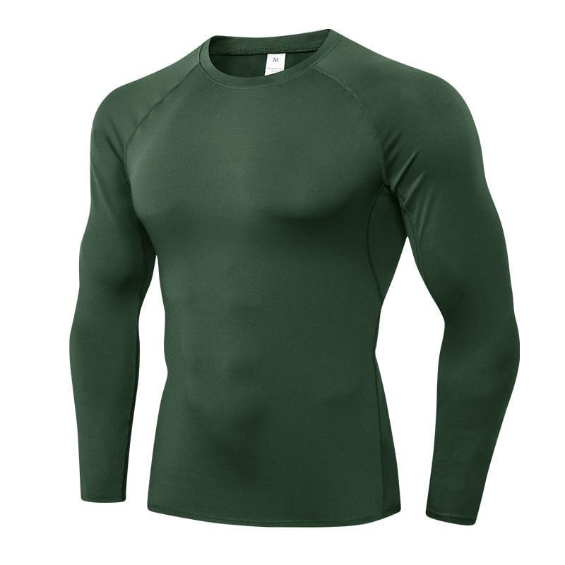 Long-Sleeve Round Neck Plain Sport T-Shirt Product Image