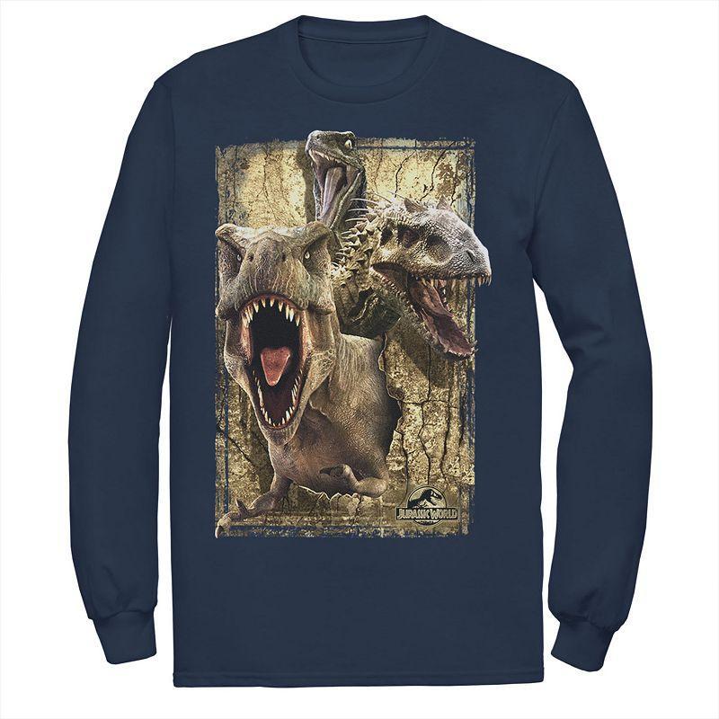 Mens Jurassic World T-Rex Indominus Rex & Raptor Long Sleeve Graphic Tee Product Image