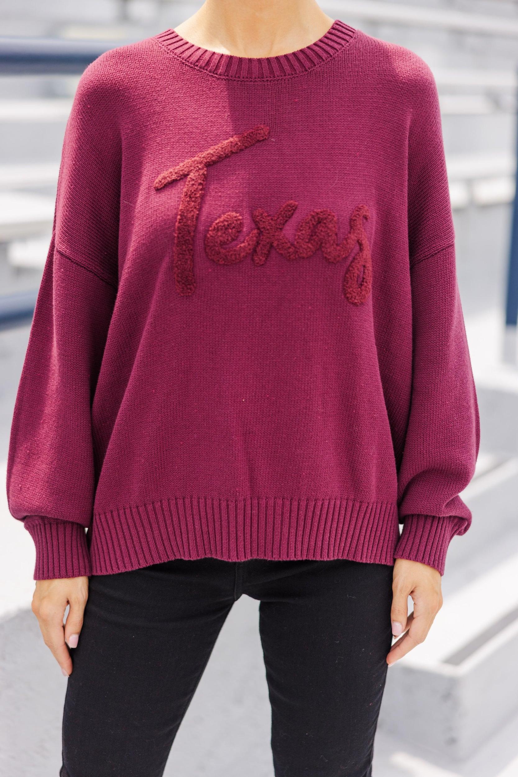 It's A Win Maroon Texas Script Sweater Female Product Image