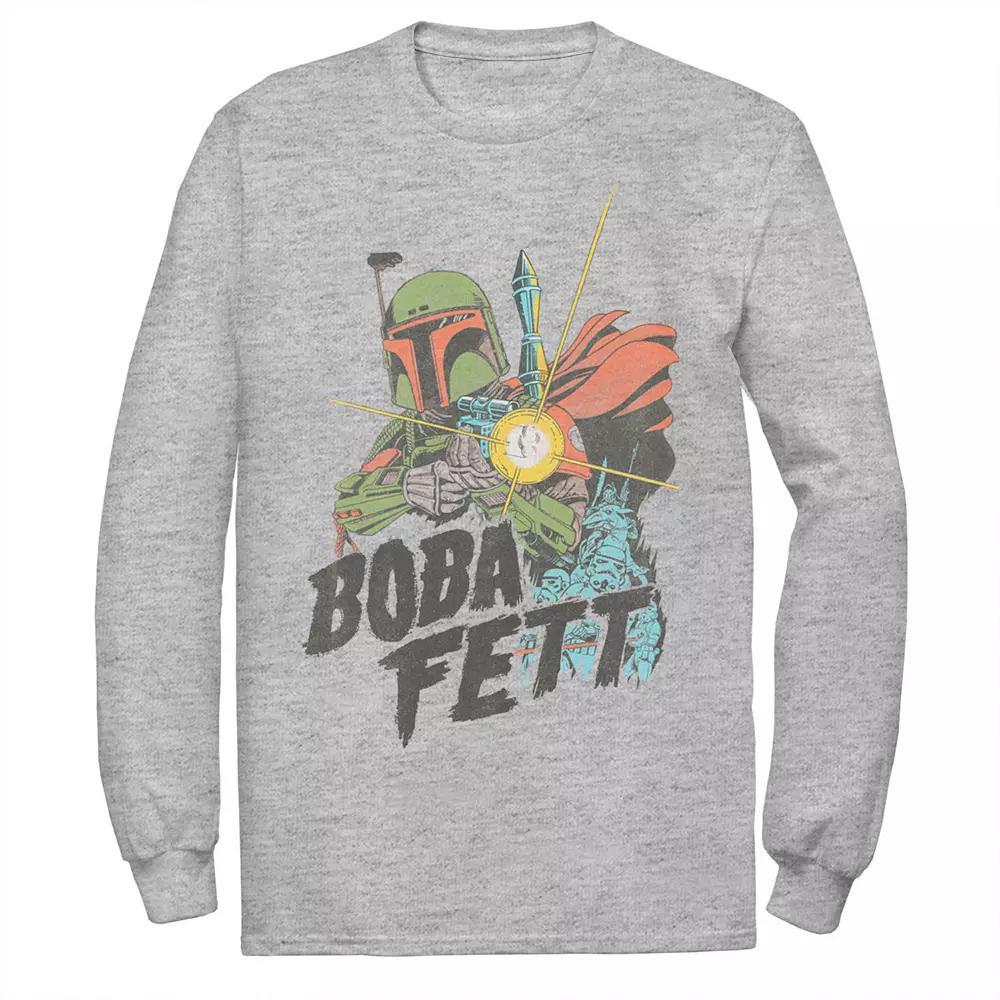 Disney's Star Wars Men's Boba Fett Retro Portrait Long Sleeve Tee, Size: 4XL Tall, Athletic Grey Product Image